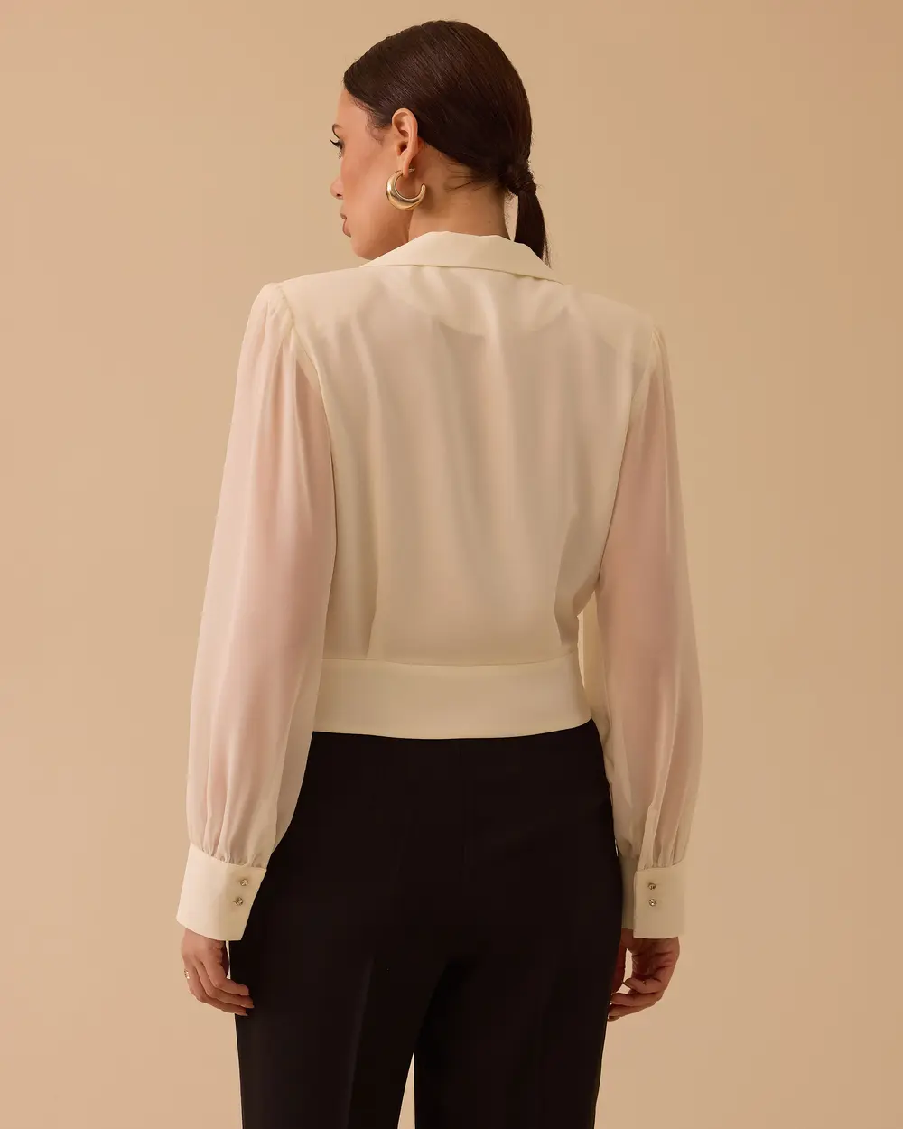 Double-breasted Blouse with Sheer Sleeves