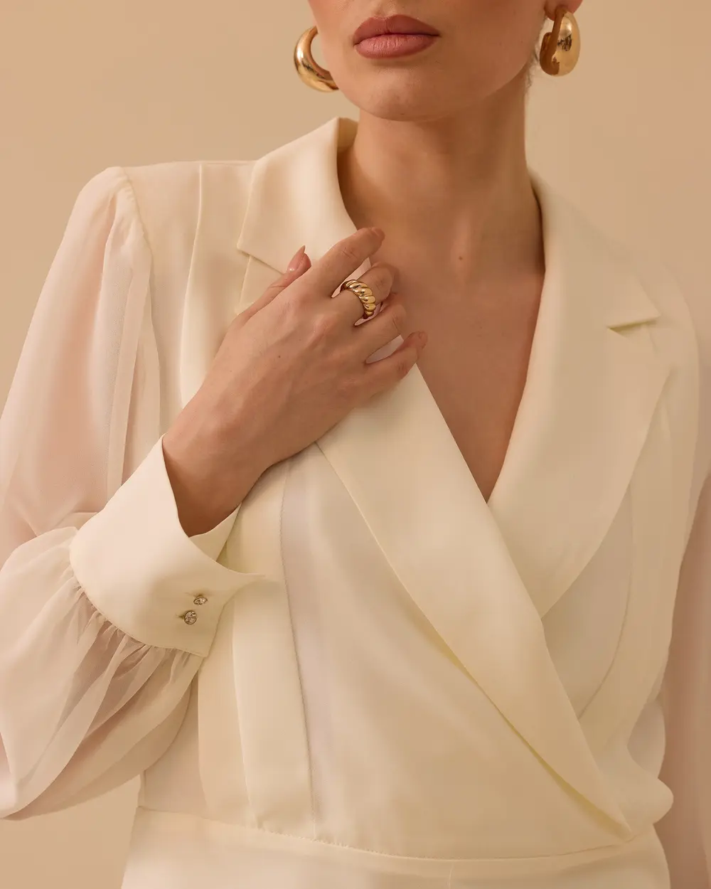 Double-breasted Blouse with Sheer Sleeves