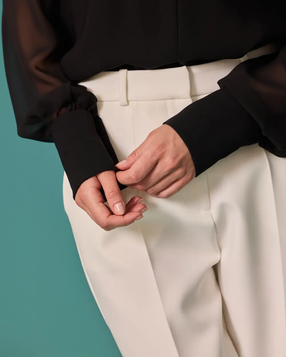 Blouse with a Shawl Collar, Zipper Detail, and Cuffed Sleeves