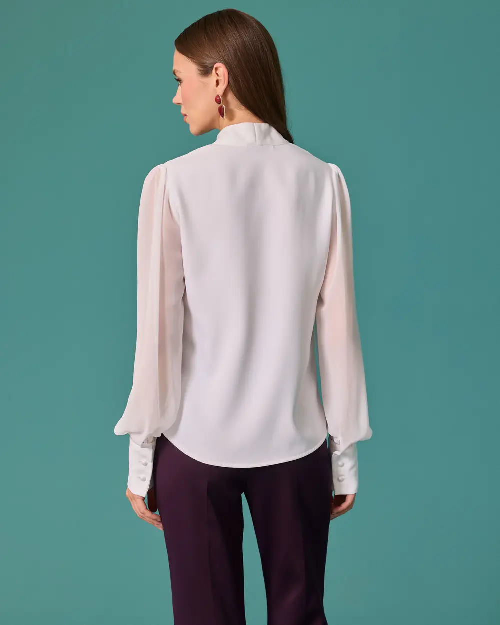 Blouse with a Shawl Collar, Zipper Detail, and Cuffed Sleeves