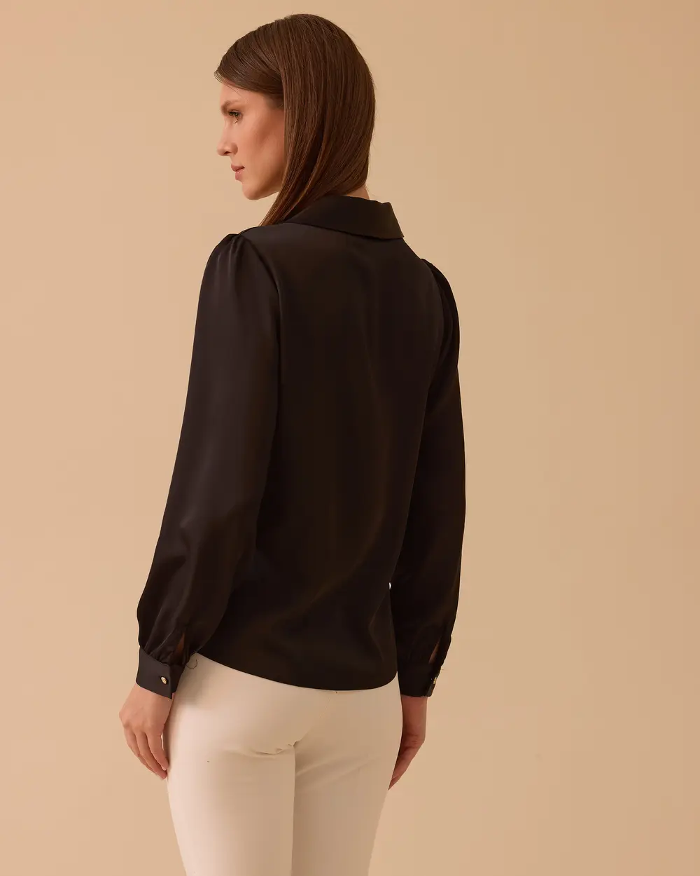 V-Neck Satin Blouse with Pleated Detail