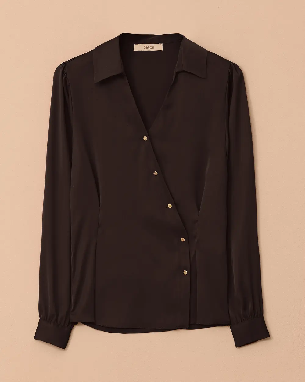 V-Neck Satin Blouse with Pleated Detail