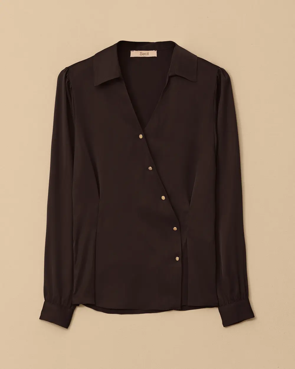 V-Neck Satin Blouse with Pleated Detail