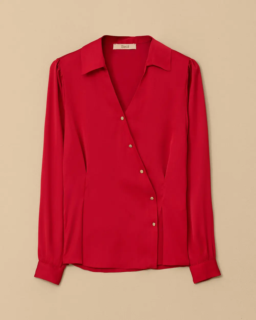 V-Neck Satin Blouse with Pleated Detail