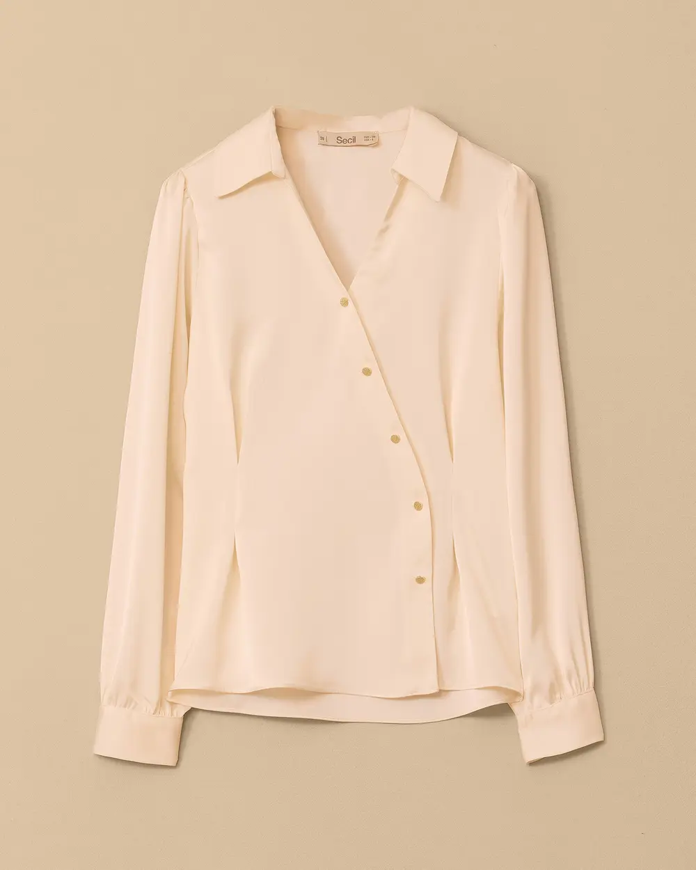V-Neck Satin Blouse with Pleated Detail