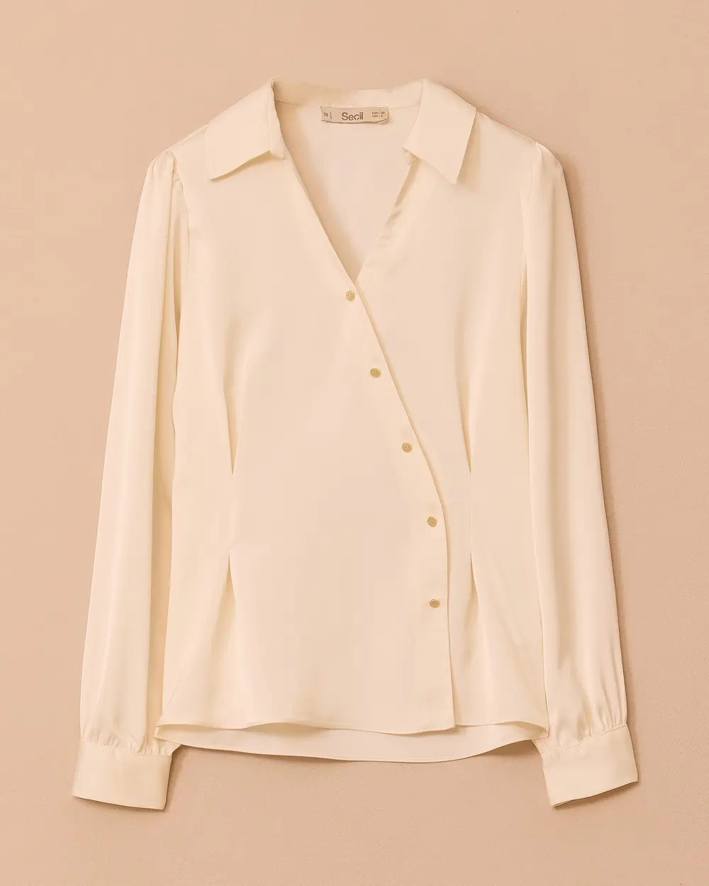 V-Neck Satin Blouse with Pleated Detail
