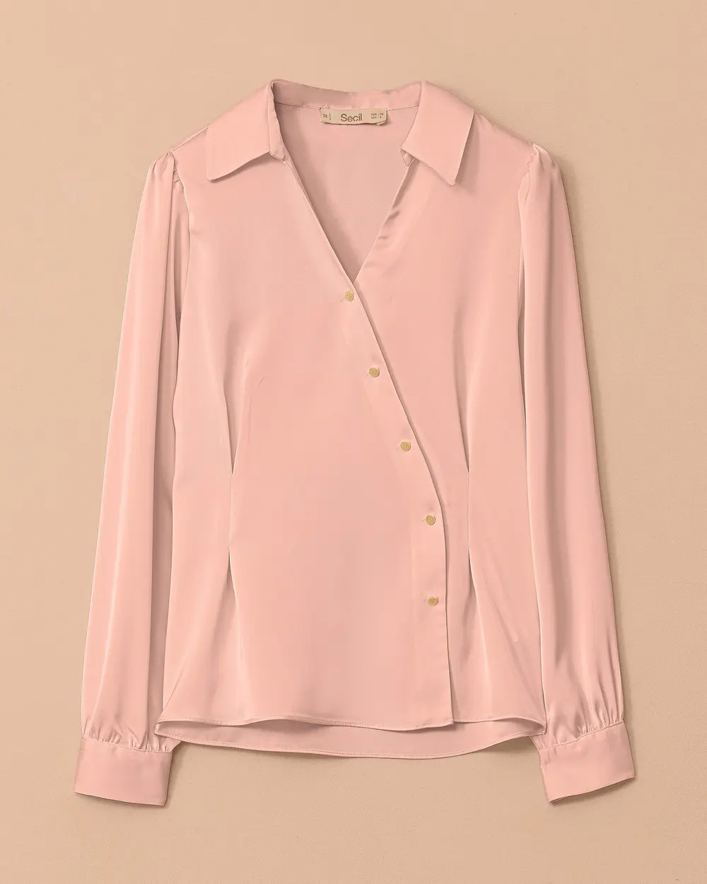 V-Neck Satin Blouse with Pleated Detail