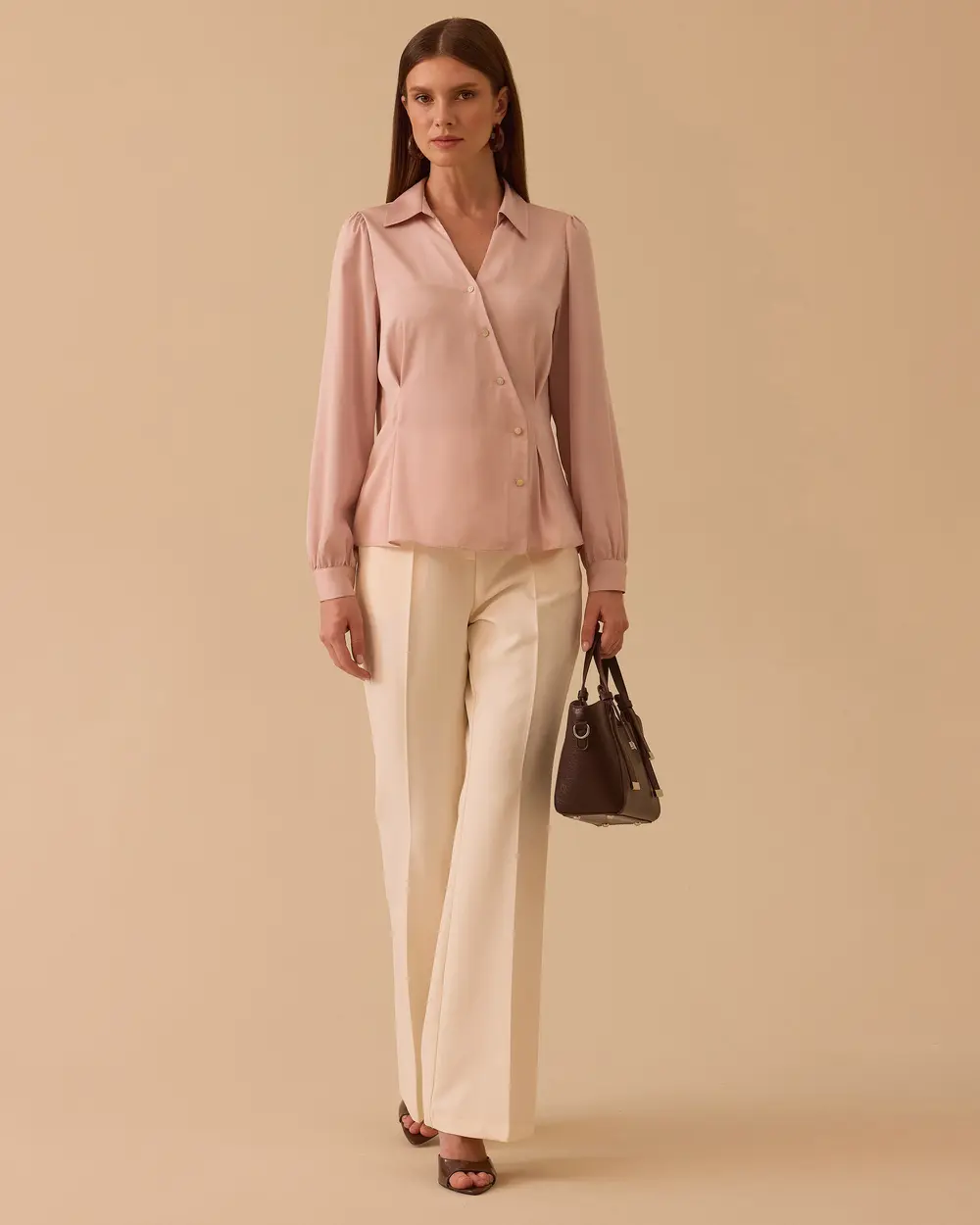 V-Neck Satin Blouse with Pleated Detail
