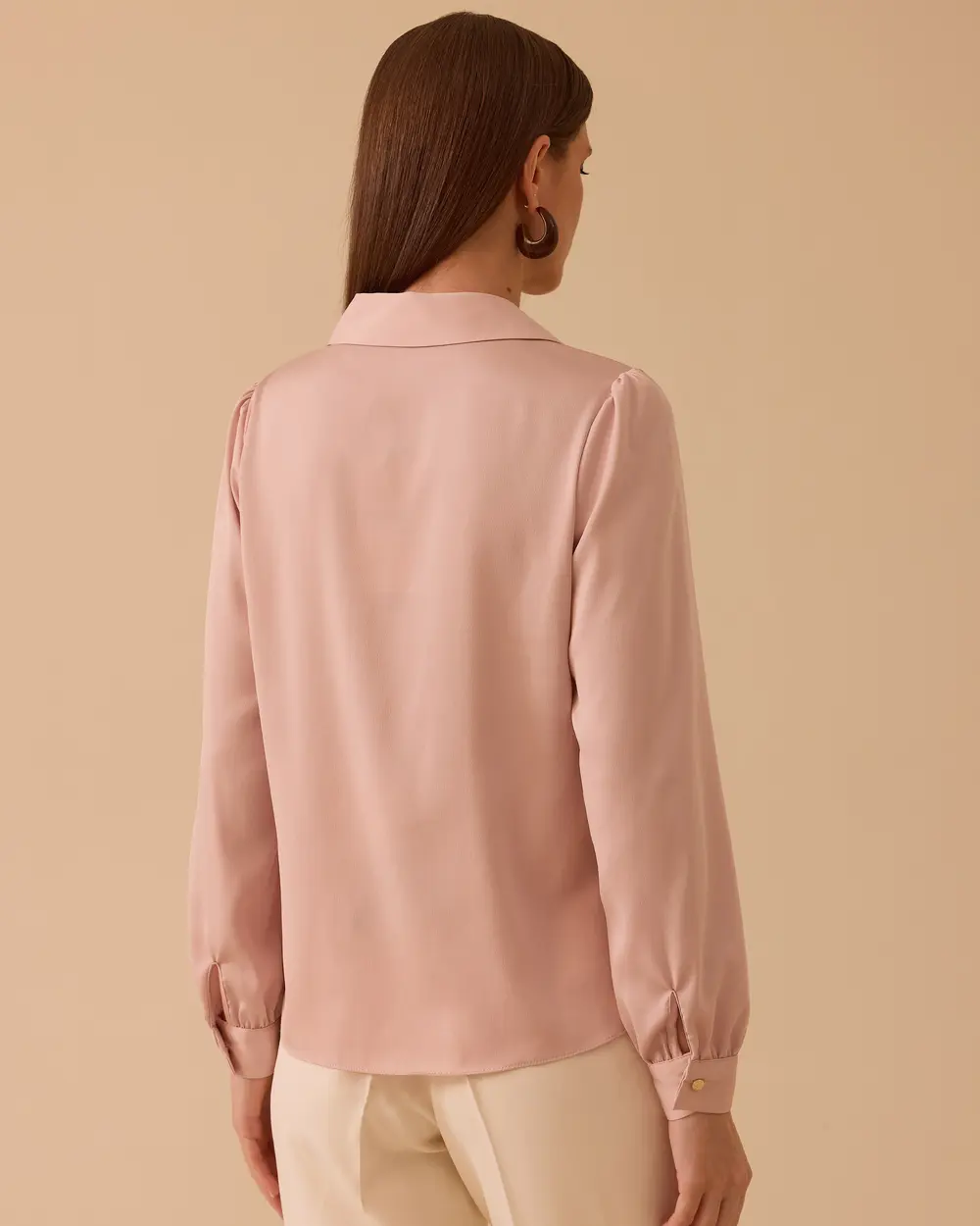V-Neck Satin Blouse with Pleated Detail