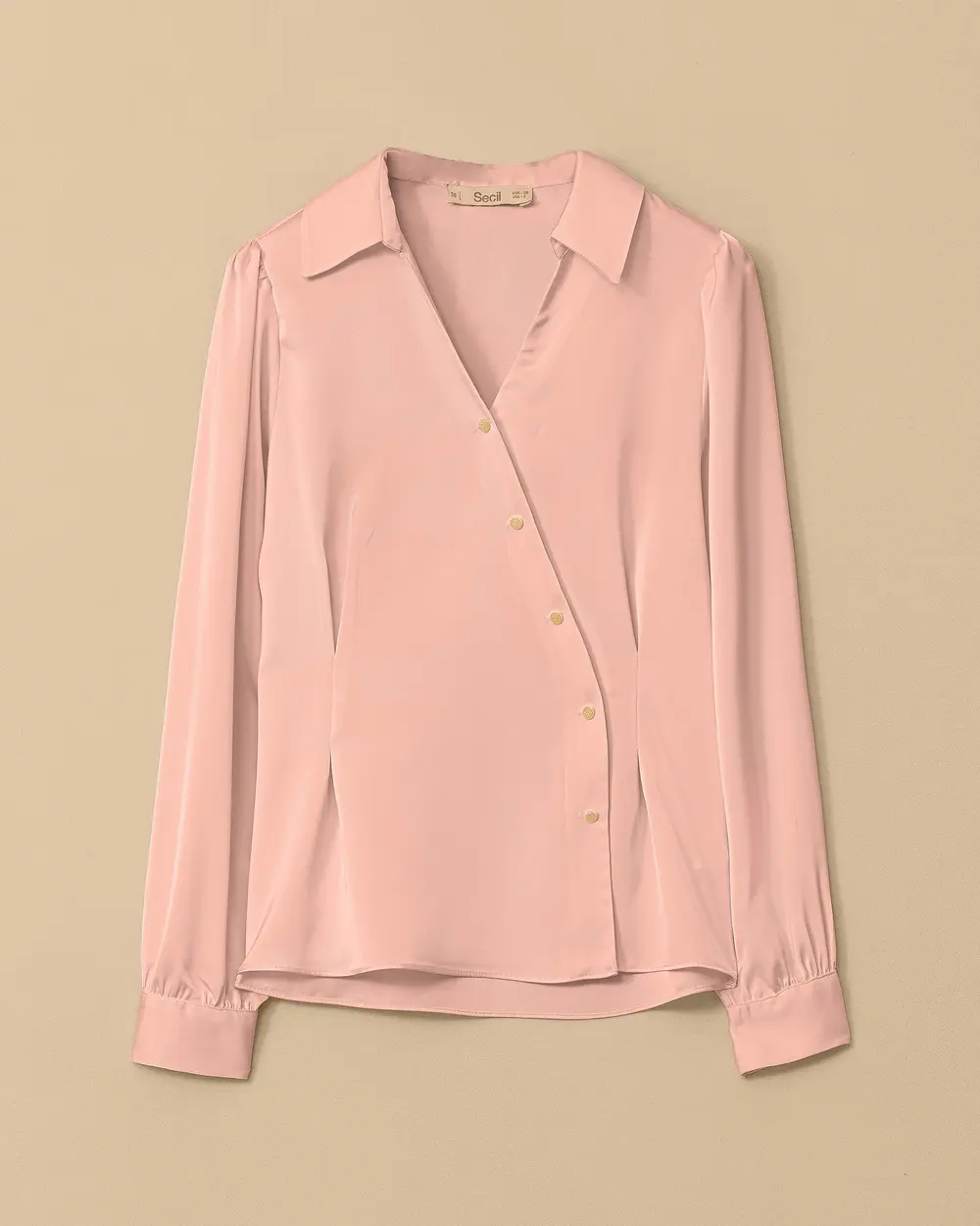 V-Neck Satin Blouse with Pleated Detail