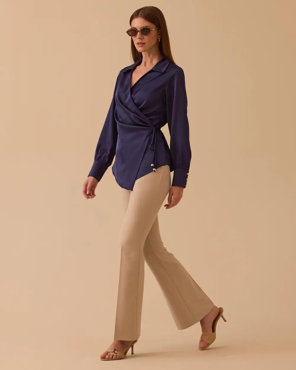 Double-breasted Blouse with Tie Detail
