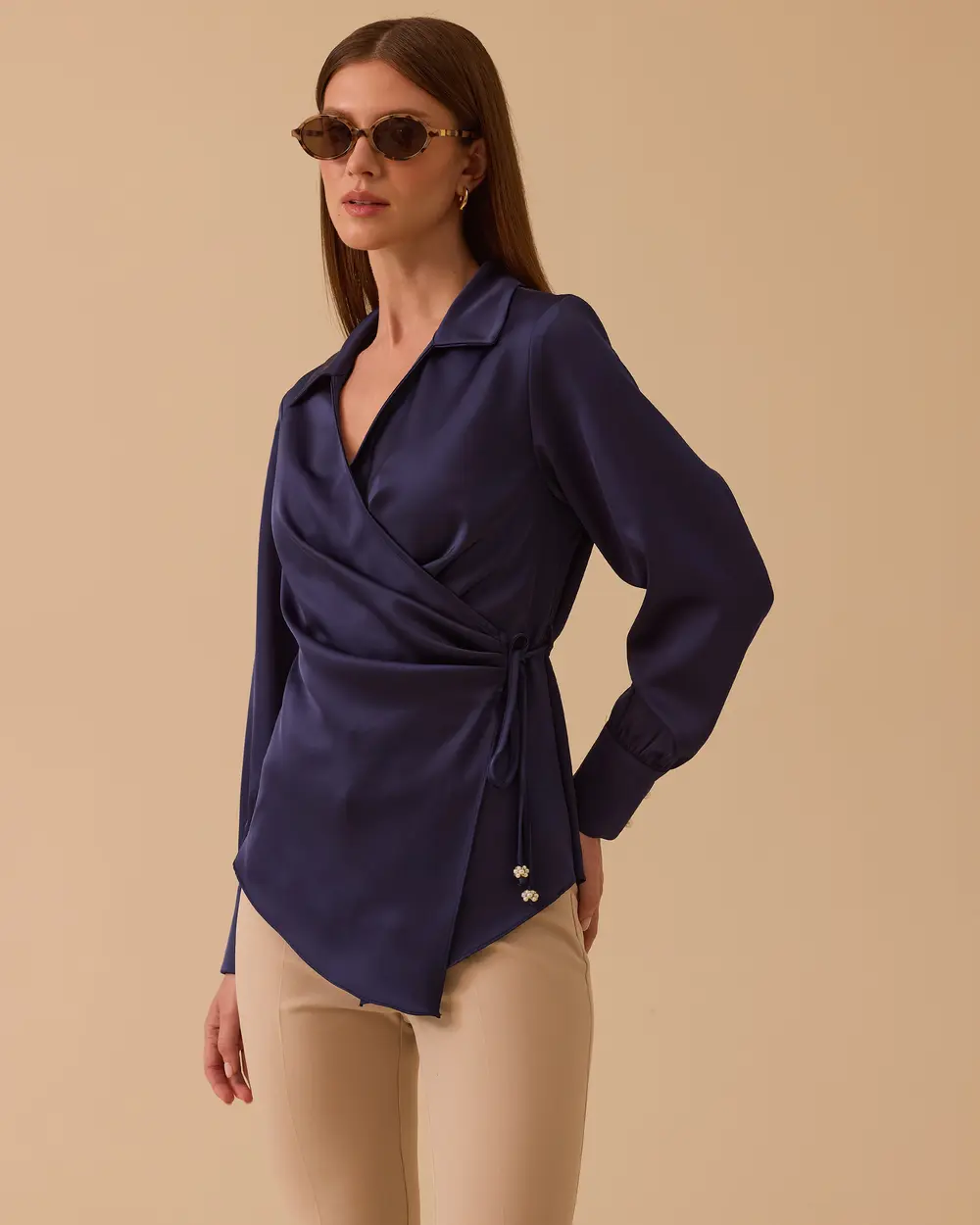 Double-breasted Blouse with Tie Detail