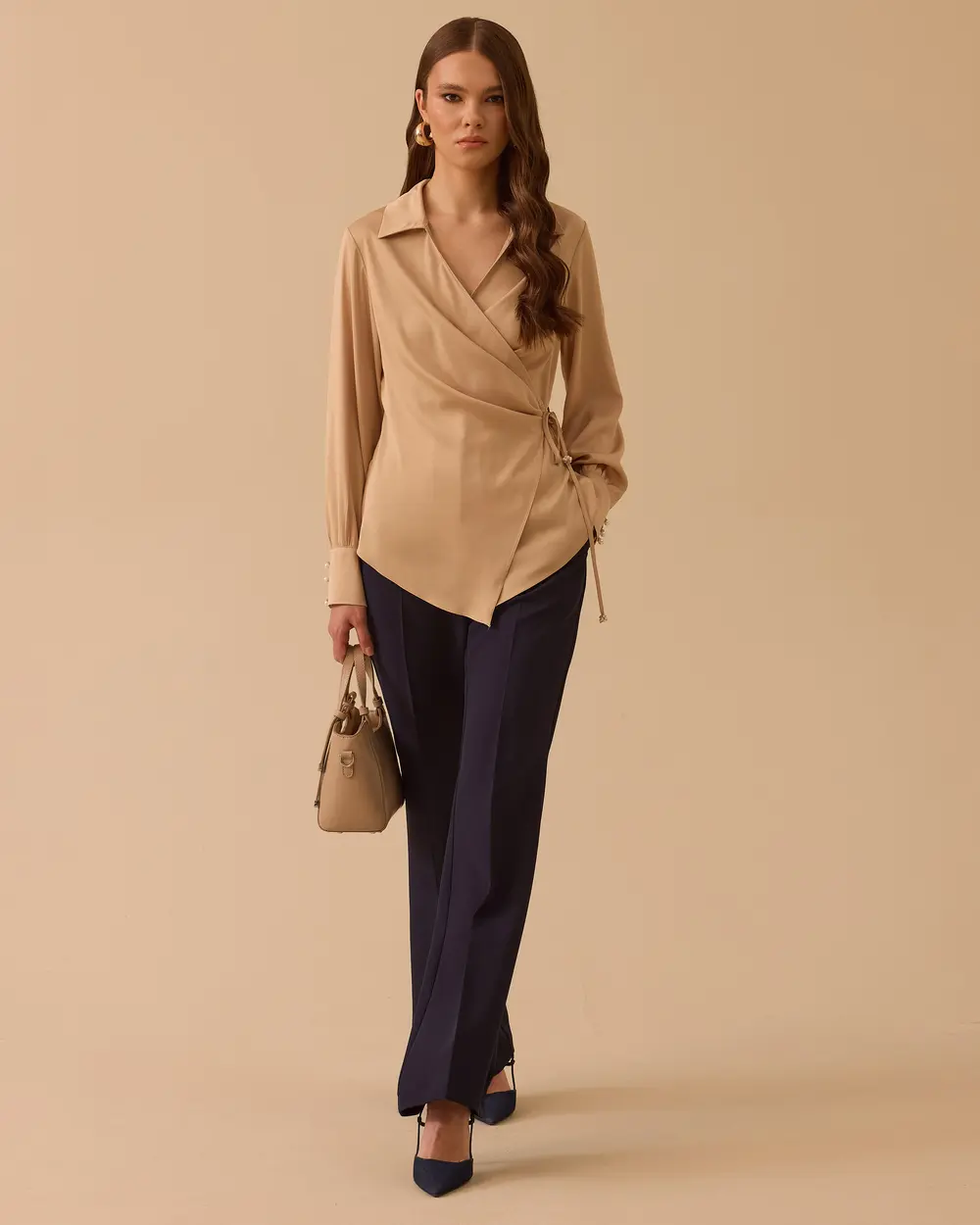 Double-breasted Blouse with Tie Detail