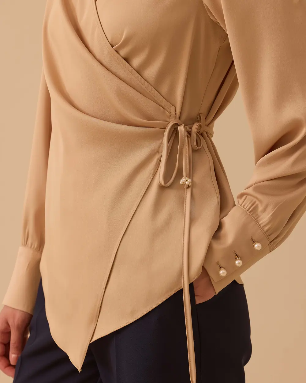 Double-breasted Blouse with Tie Detail