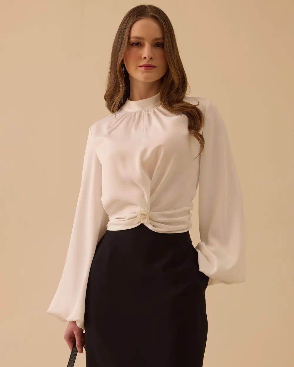 Bel Büzgülü Balon Kol Bluz