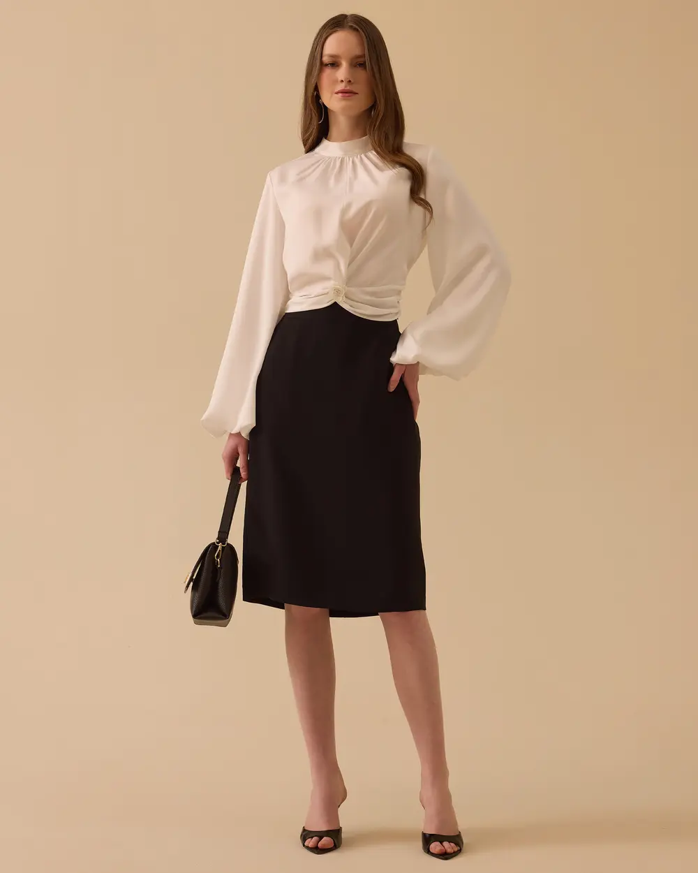 Bel Büzgülü Balon Kol Bluz