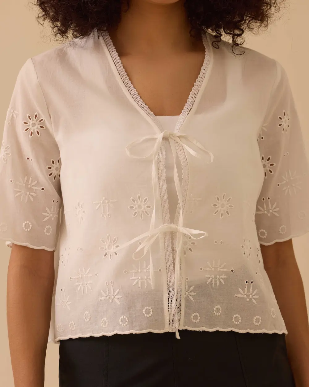 Patterned Blouse with Tie Detail