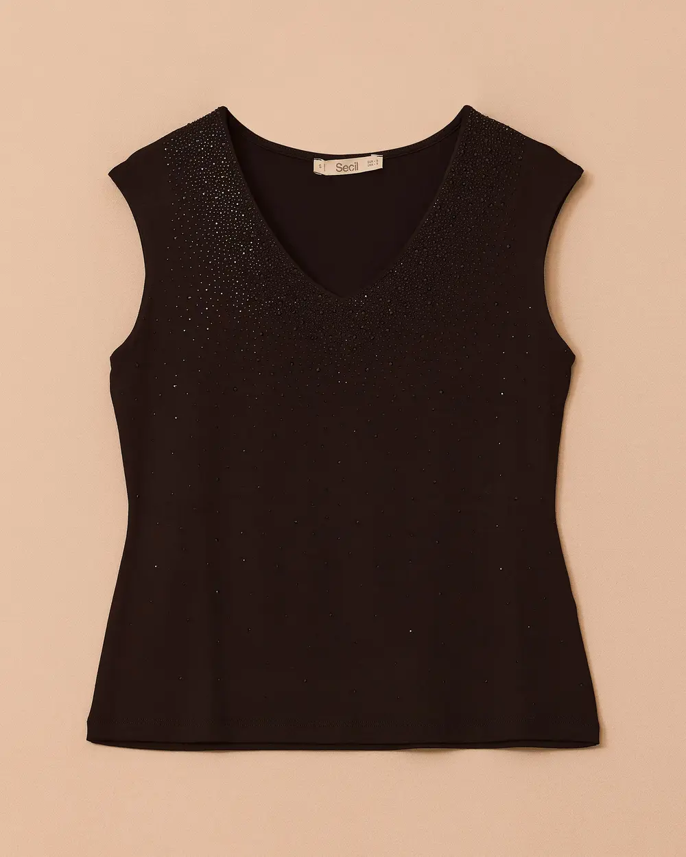 V Yaka Taş Detaylı Kolsuz  Bluz