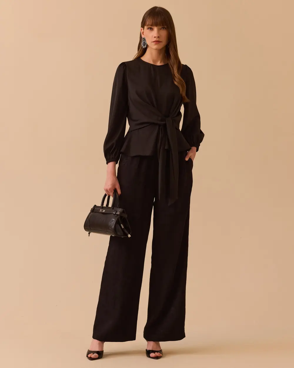 Long Sleeve Blouse with Tie Detail