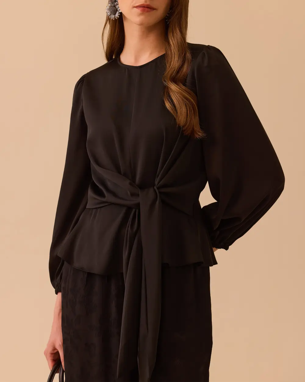 Long Sleeve Blouse with Tie Detail