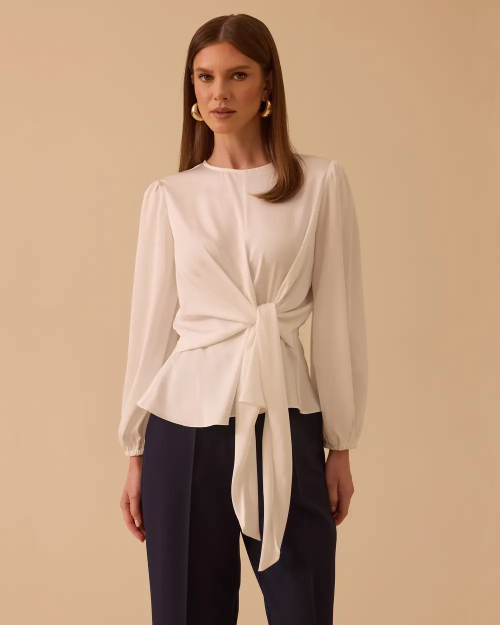 Long Sleeve Blouse with Tie Detail