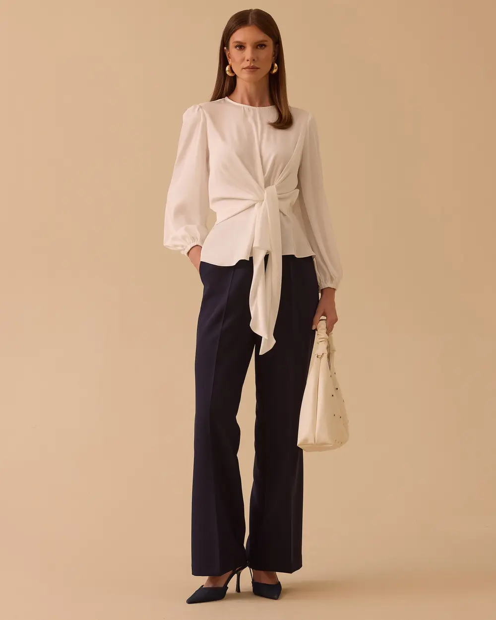 Long Sleeve Blouse with Tie Detail