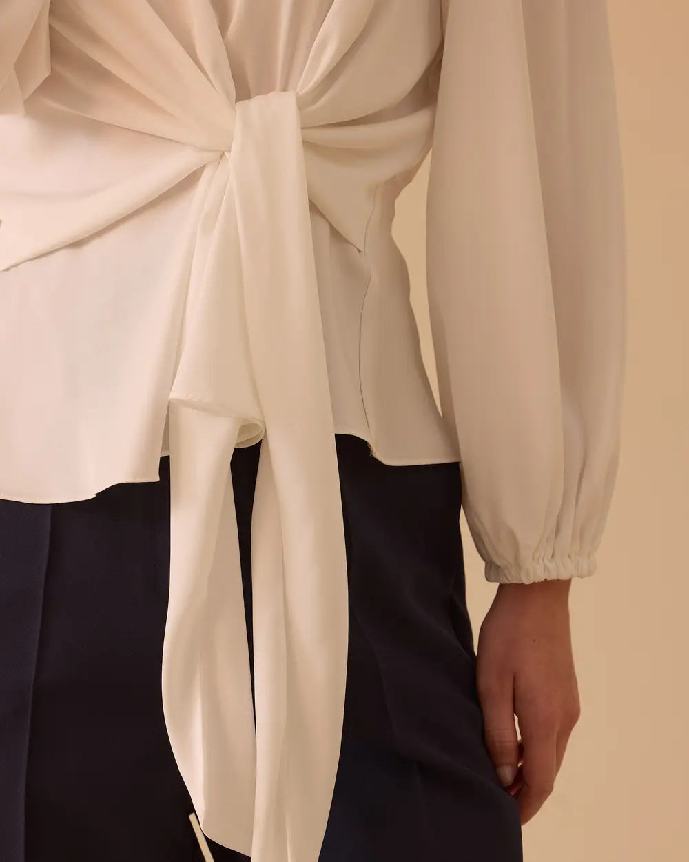 Long Sleeve Blouse with Tie Detail