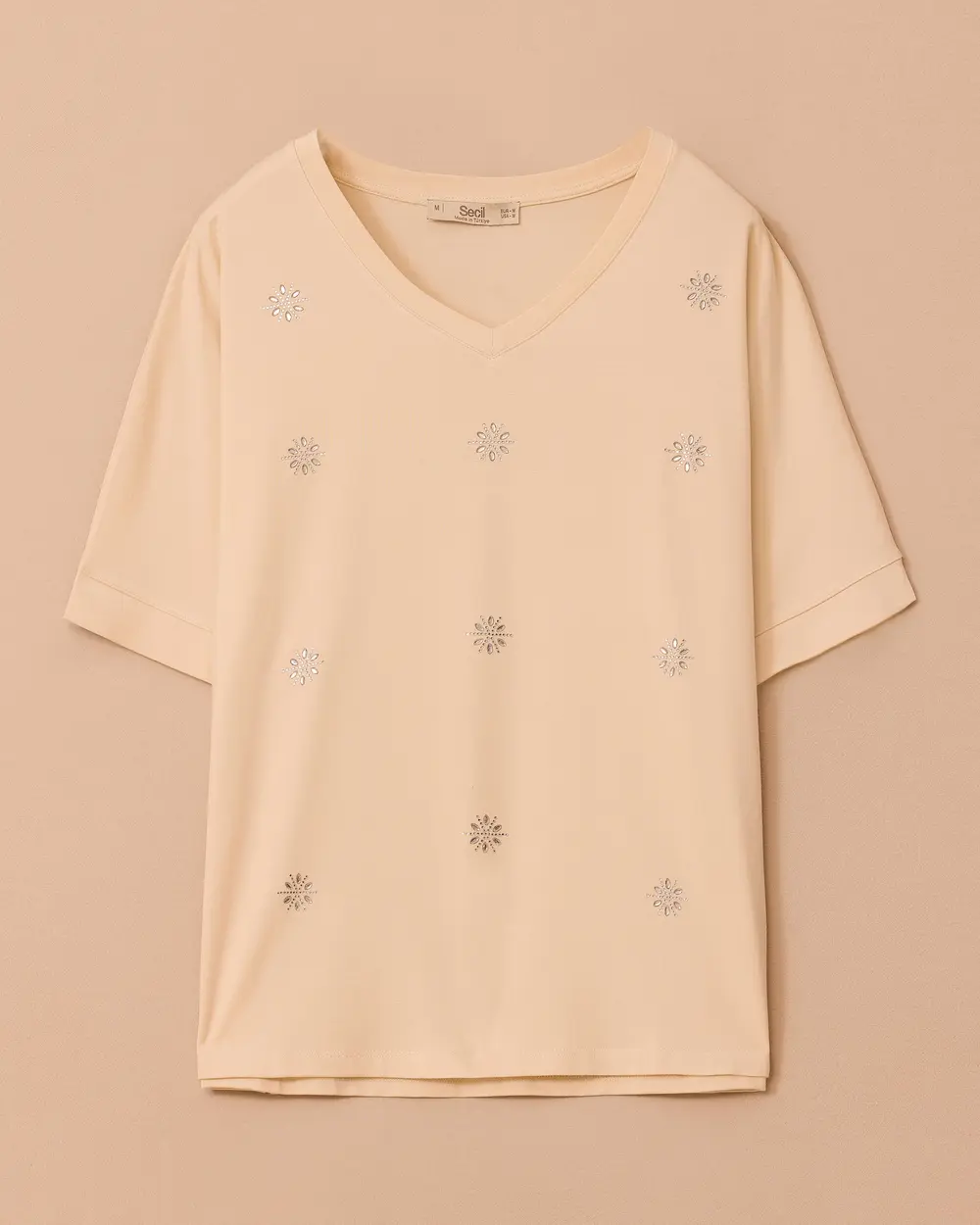 V Neck Stone Detailed Blouse