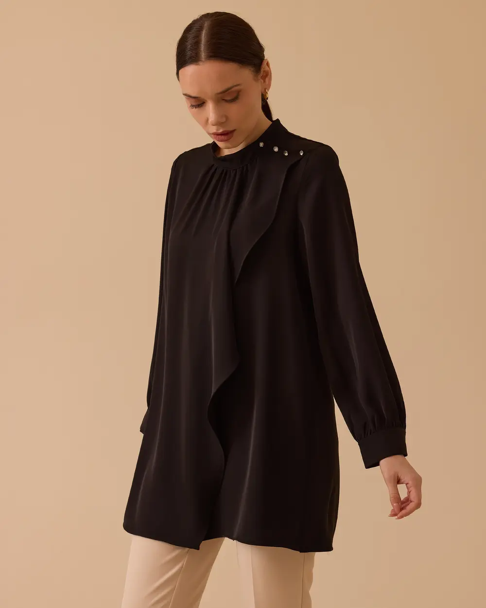 Ruffle Look Blouse with Shoulder Detail