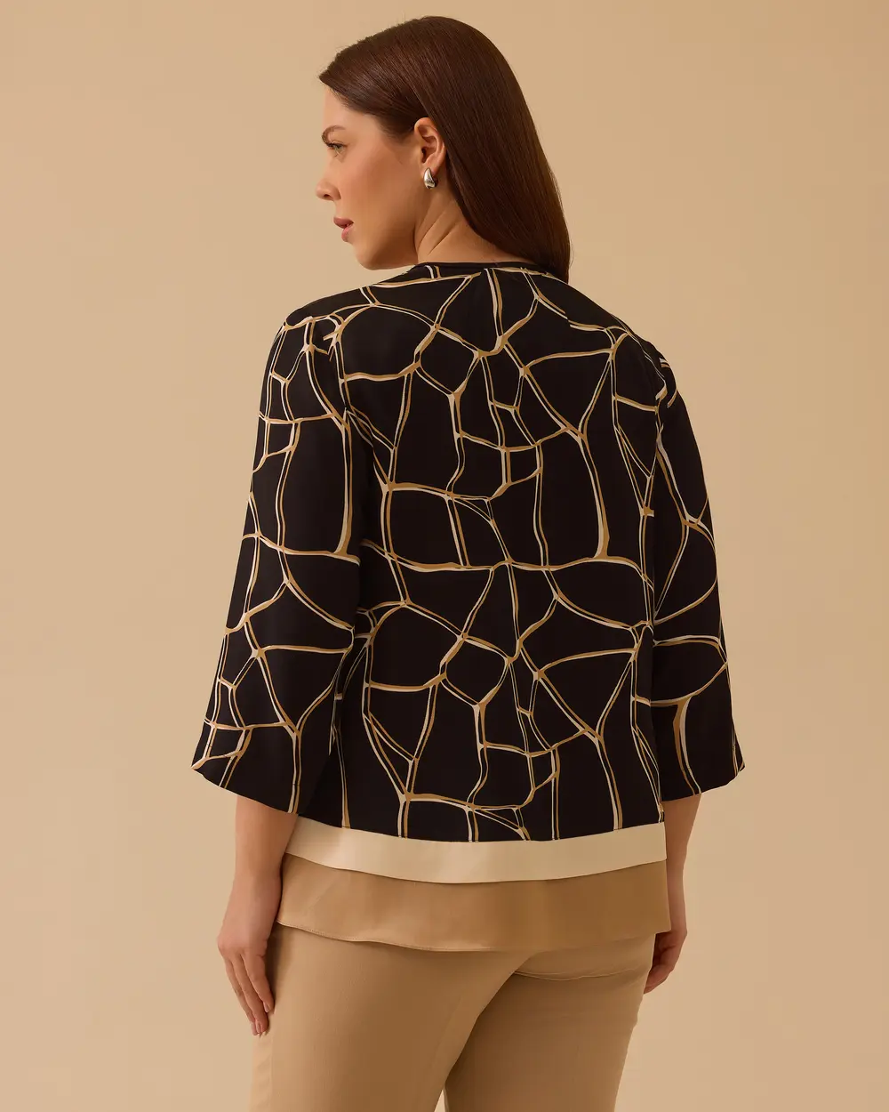 Büyük Beden Desenli Pencere Detaylı Bluz