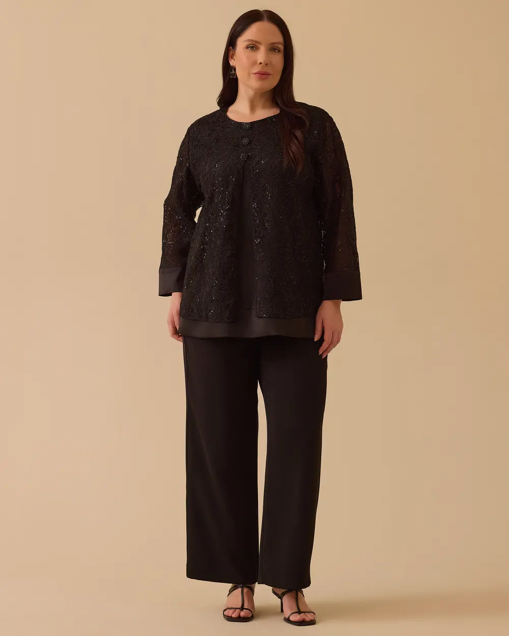 Büyük Beden Saten Detaylı Pullu Bluz