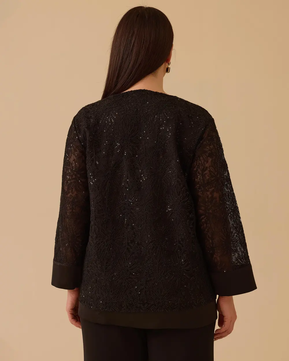 Büyük Beden Saten Detaylı Pullu Bluz