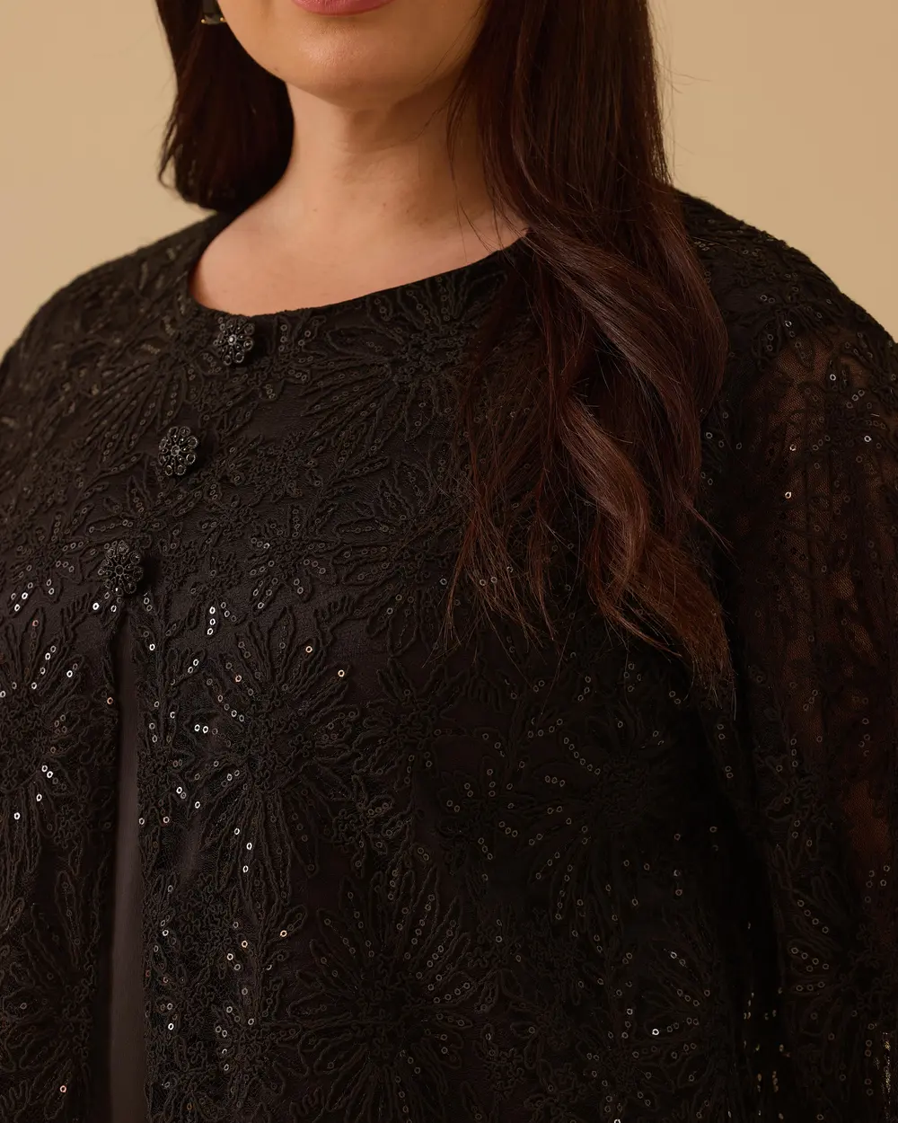 Büyük Beden Saten Detaylı Pullu Bluz