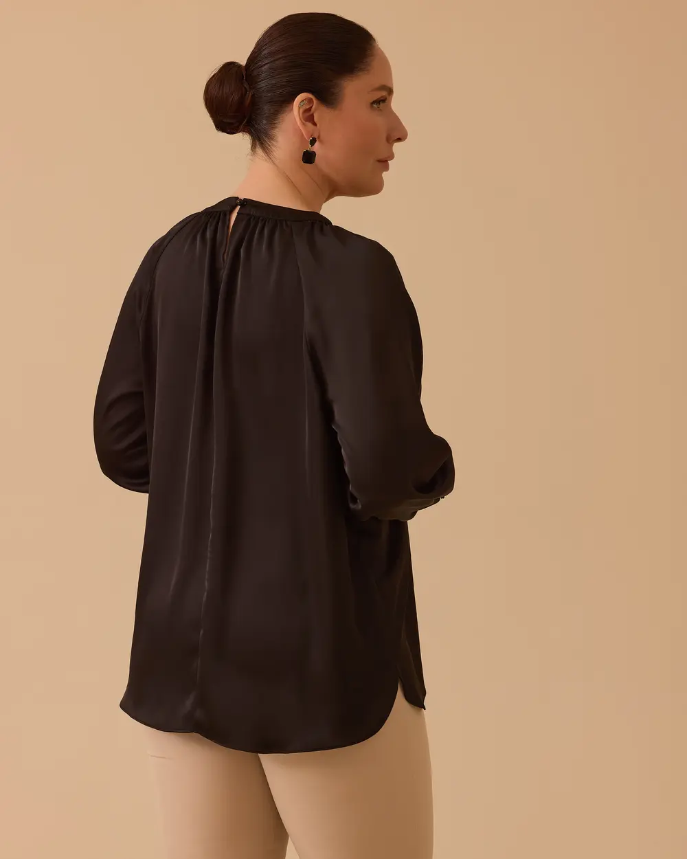 Plus Size Satin Blouse with Flower Applique