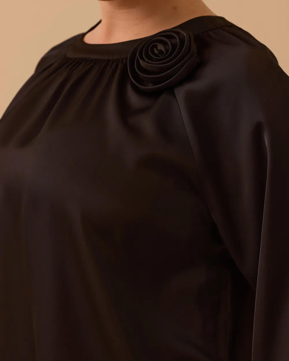 Plus Size Satin Blouse with Flower Applique