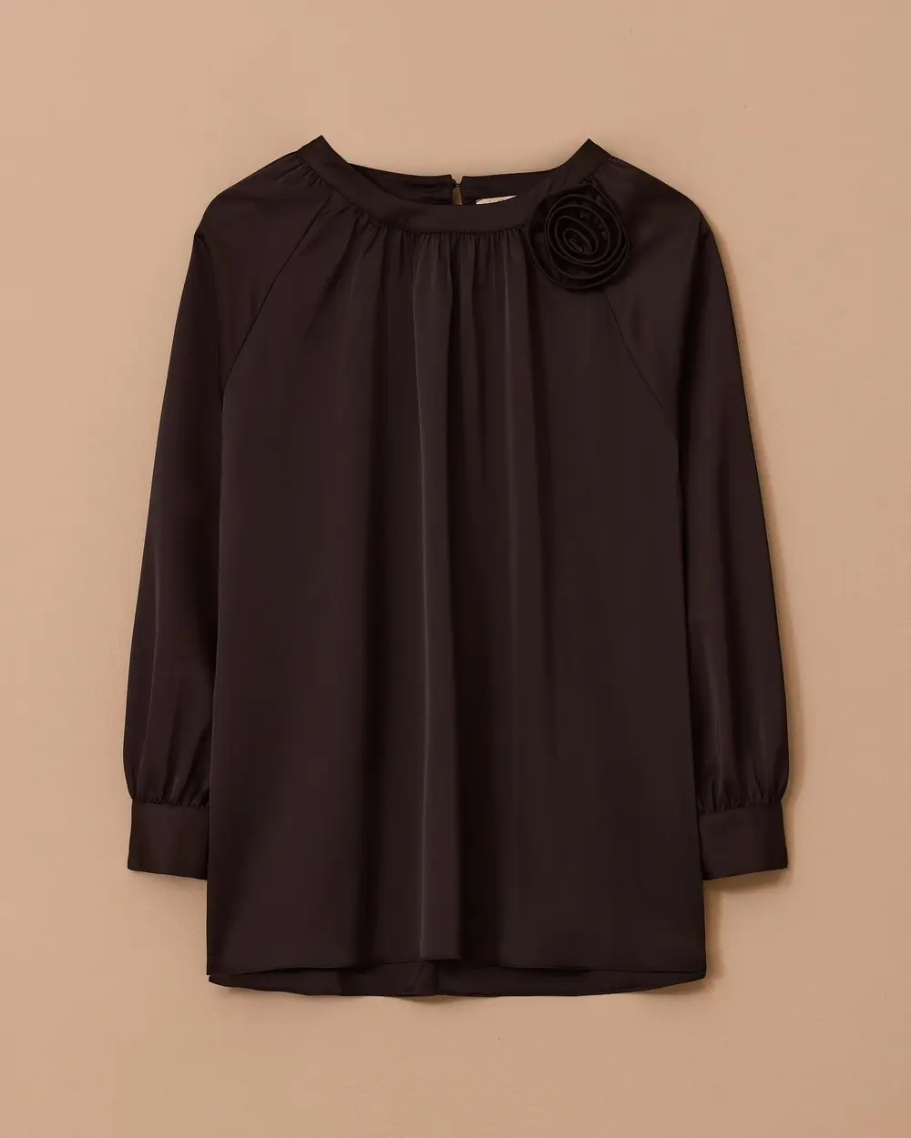 Plus Size Satin Blouse with Flower Applique