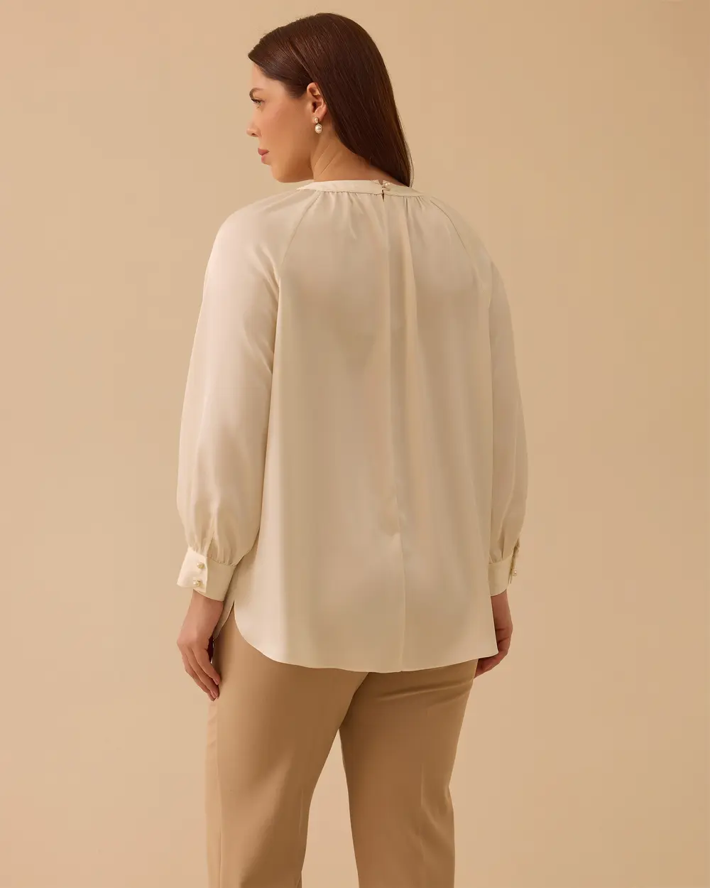 Plus Size Satin Blouse with Flower Applique