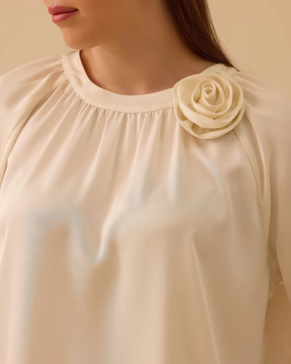 Plus Size Satin Blouse with Flower Applique