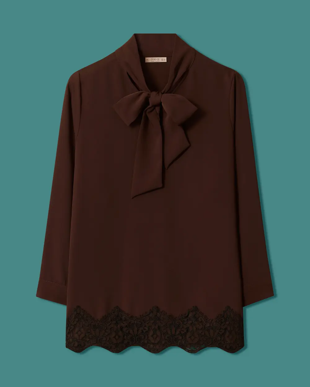 Plus-Size Blouse with Lace Hem and Scarf Neckline