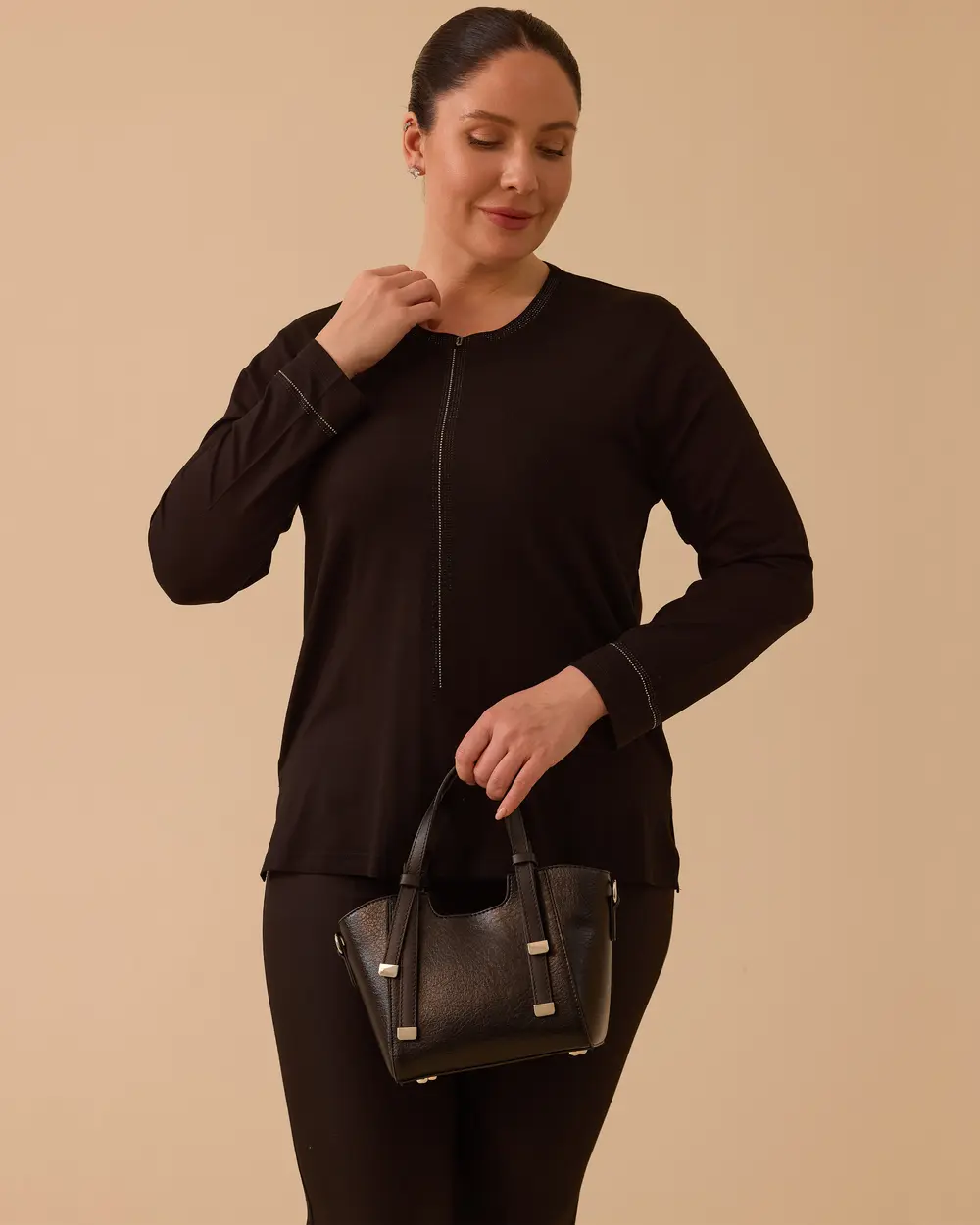 Plus Size Elegant Blouse with Stone Detail