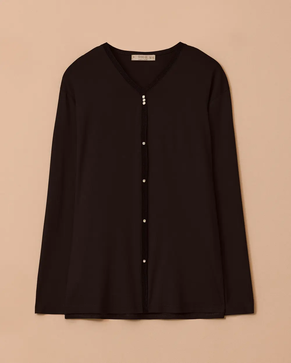 Büyük Beden Taşlı V Yakalı Bluz