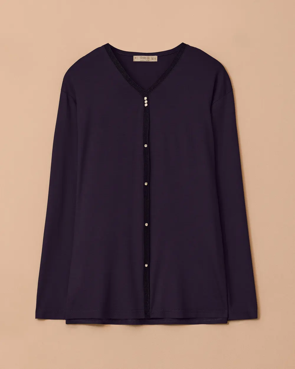 Büyük Beden Taşlı V Yakalı Bluz