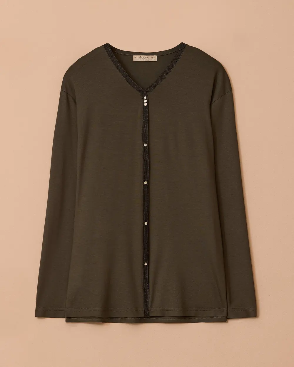 Büyük Beden Taşlı V Yakalı Bluz