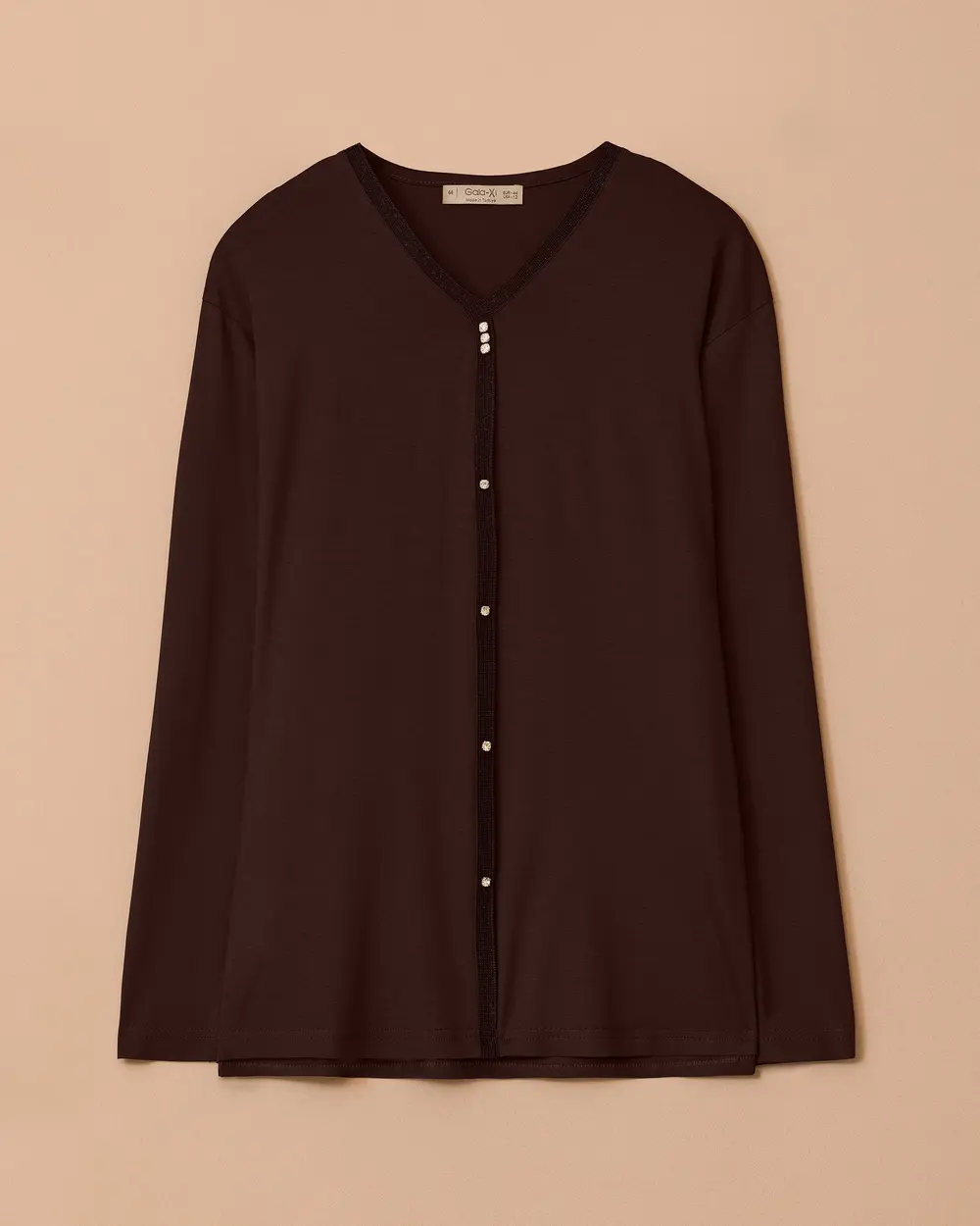 Büyük Beden Taşlı V Yakalı Bluz