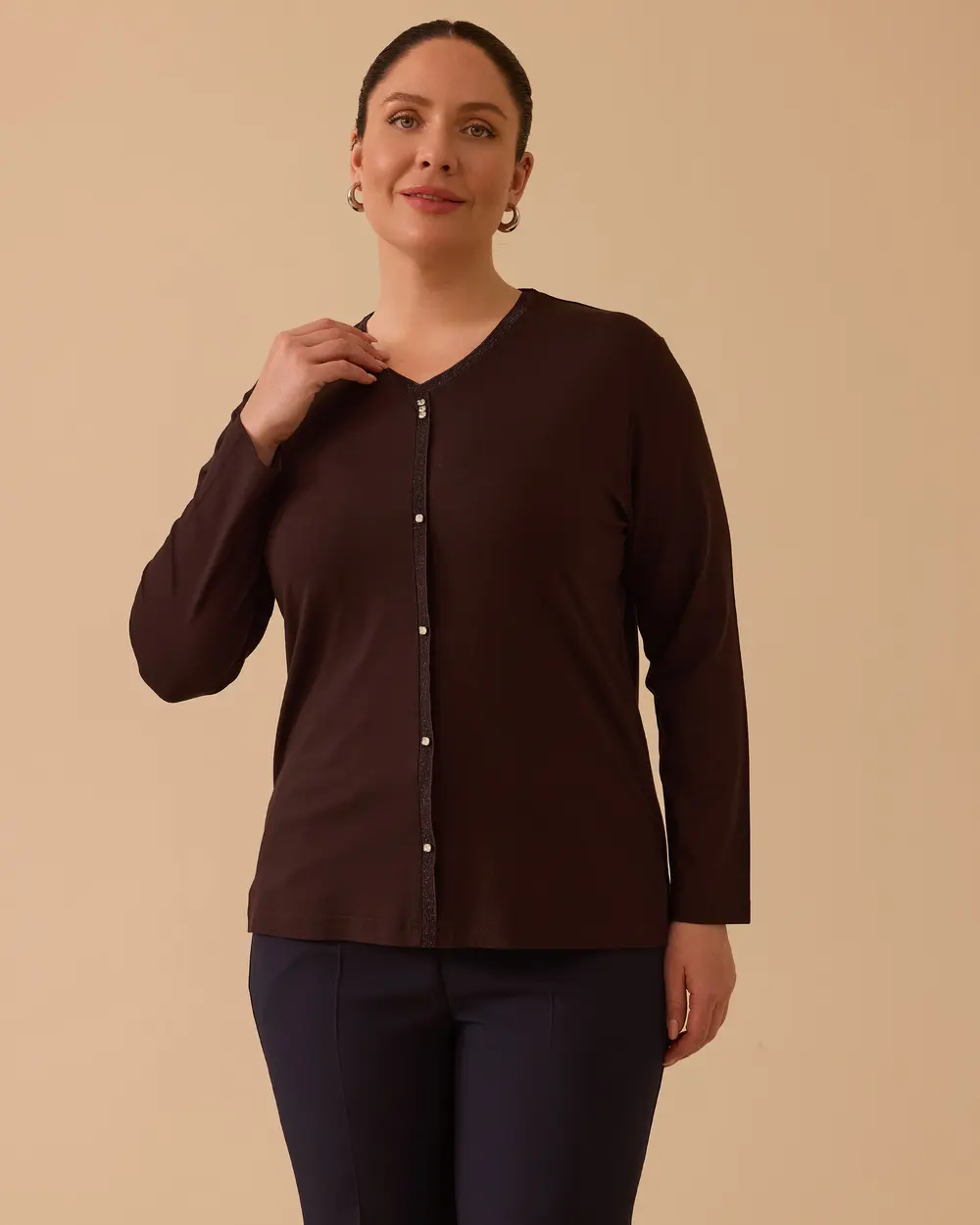 Plus Size Stone V-Neck Blouse