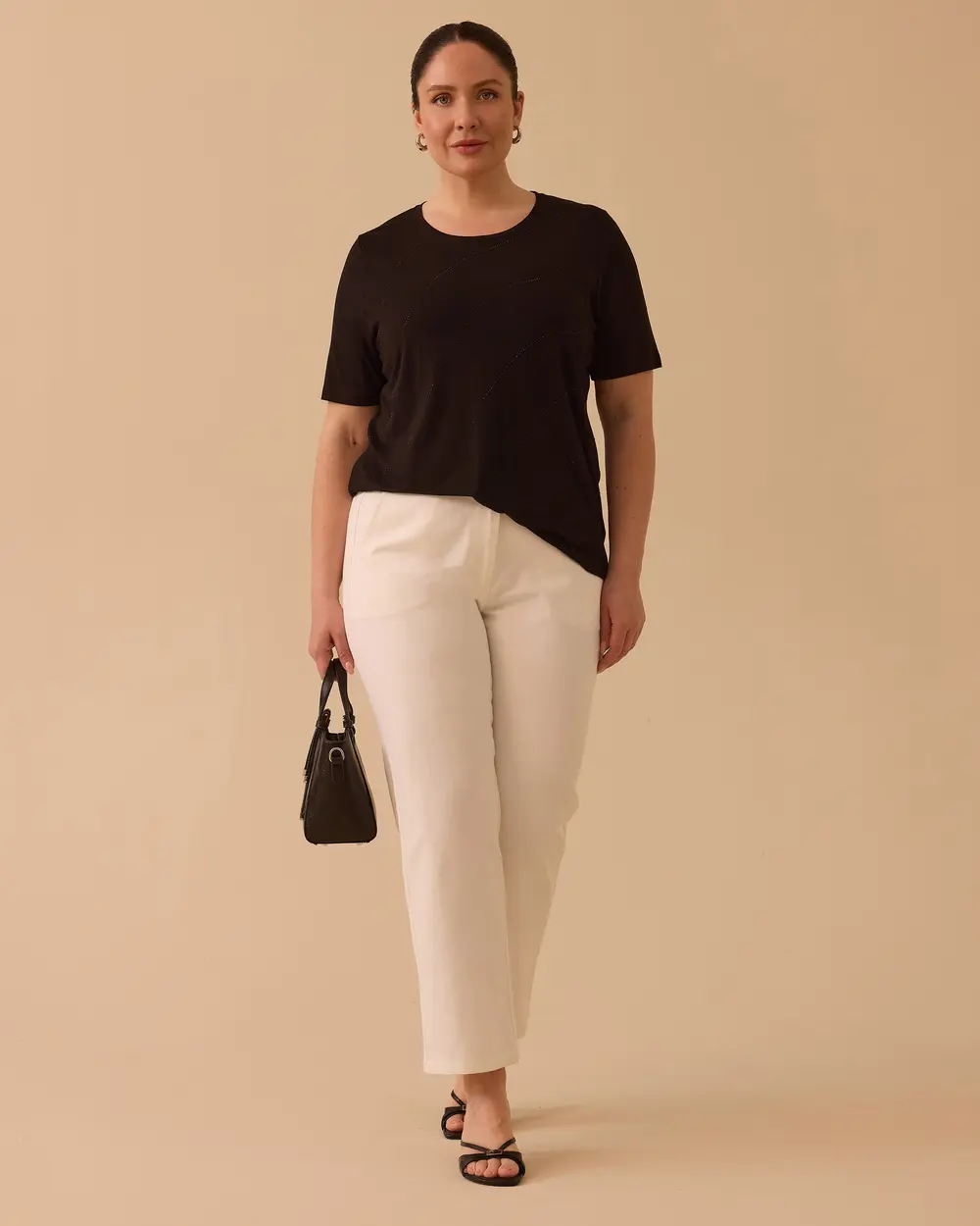 Plus Size Short Sleeve Blouse with Stone Transition