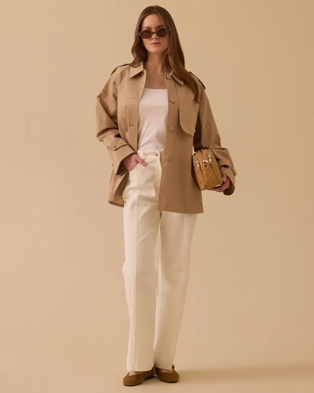 Taşlı Oversize Trençkot