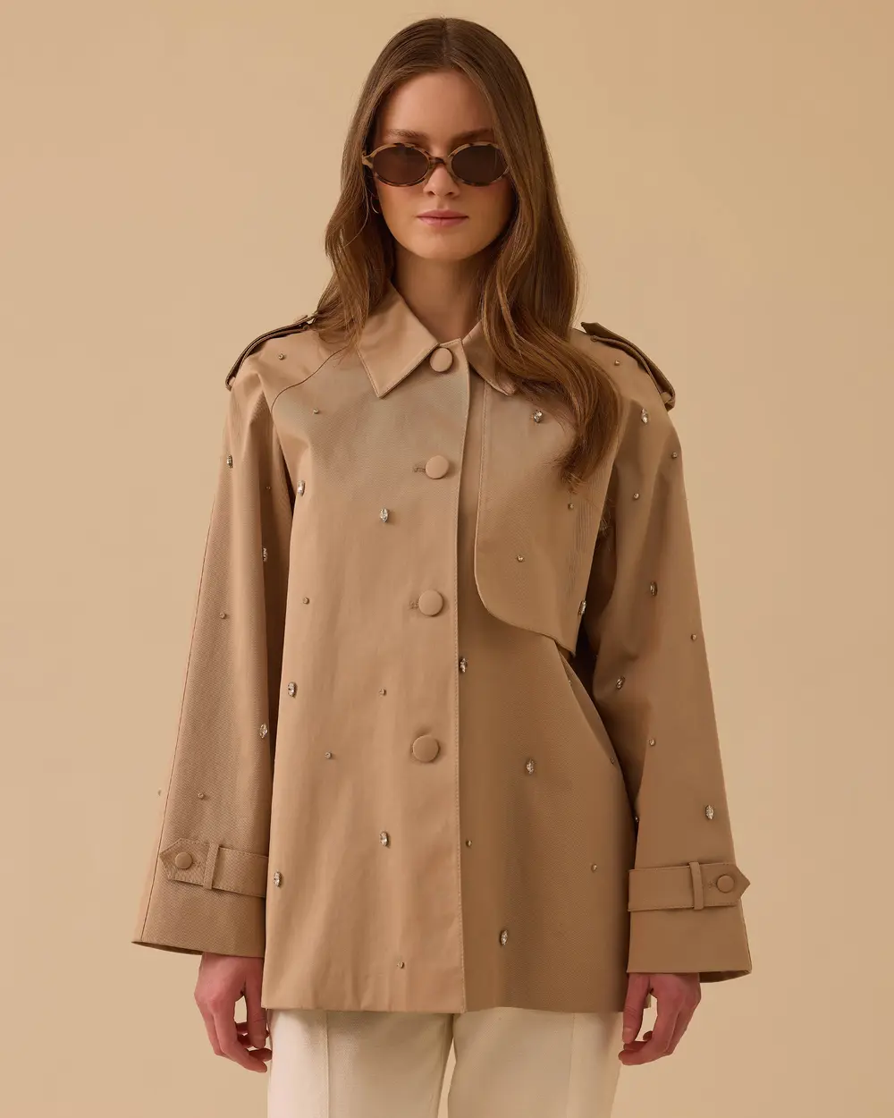 Taşlı Oversize Trençkot