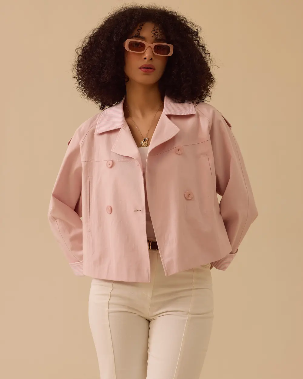 Oversize Çift Düğmeli Kısa Trençkot