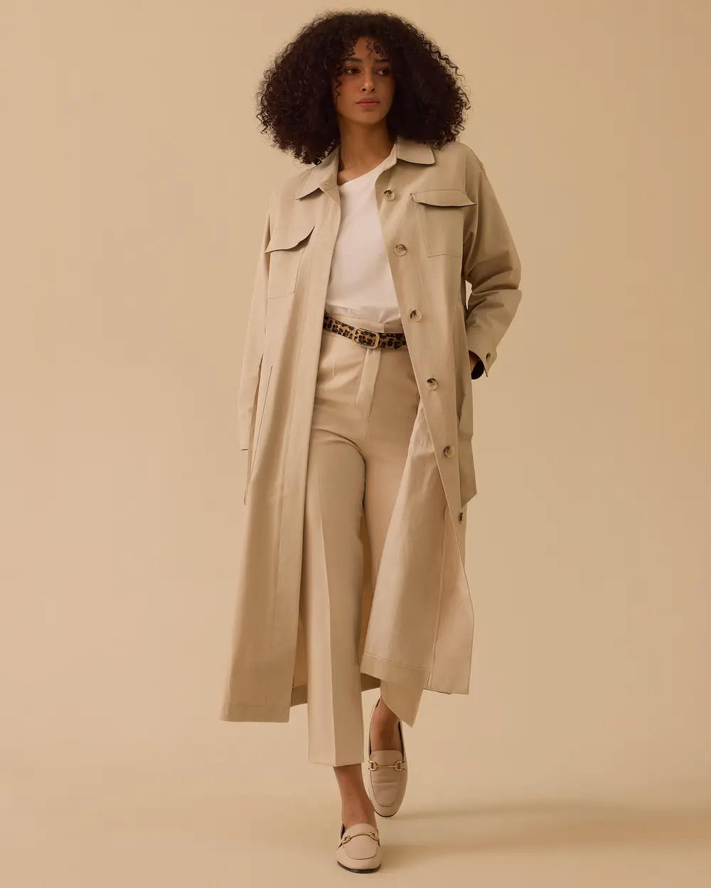 Kuşaklı Cep Detaylı Uzun Trençkot